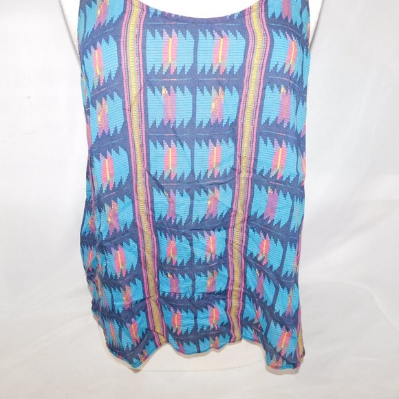 American Eagle Outfitters Womens L Blue Pink Yellow Sheer Tank Top Boho - Picture 5 of 8
